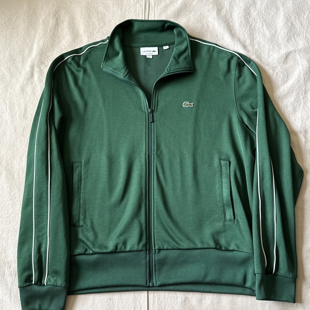 Lacoste Sport Track Jacket Mens XXL Size 7 Green White Striped Full Zip